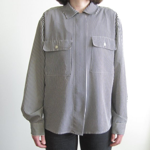 Late 80s-early 90s navy & white striped button-up - Picture 4 of 6